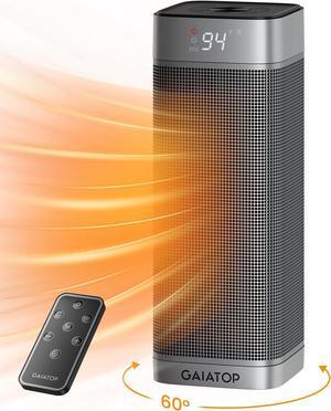 GAIATOP Space Heaters for Indoor Use, 1500W Portable Electric Heater, Quiet PTC Ceramic Heat with Thermostat, 5 Modes, Remote, 60° Oscillating, 12Hrs Timer, Powerful Wind for Bedroom Office Home