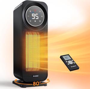 Givebest Touch Panel Space Heaters for Indoor Use, 1500W Fast Heating Electric Heater with Remote, 5 Modes, Quiet and Night Light, Thermostat Control, Ideal for Bedroom, Office