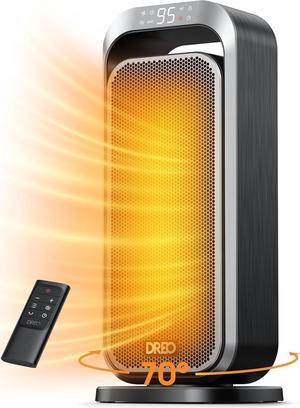 Dreo Quiet Space Heaters for Indoor Use, 1500W Electric Heater with Remote, PTC Ceramic Heater with Thermostat, 12H Timer, 70° Oscillation, Digital Display, Fast Safety Room Heater for Bedroom Office