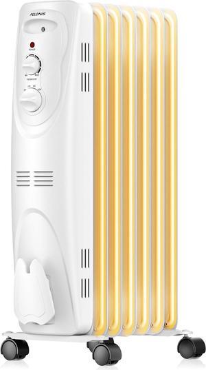 PELONIS PHO15A2AGW, Basic Electric Oil Filled Radiator, 1500W Portable Full Room Radiant Space Heater with Adjustable Thermostat, White, 26.10 x 14.20 x 11.00 in