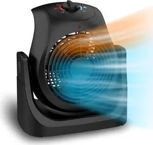 LifePlus 2 in 1 Heater Fan Combo, Portable Cooling Desk Fan, Air Circulator Fan 45° Tilt, 2 Wind Speeds, 1500W Overheat Protection Personal Small Floor for Home Office Black