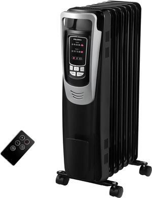 PELONIS Radiator Heater for indoor use Large Room with Remote, Thermostat & LED Display, Quiet Oil Filled Heater with 5 Temperature Settings, Overheat & Tip-Over Protection, Silver