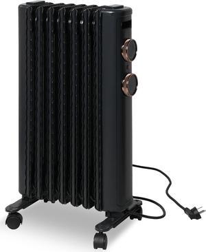 Oil Filled Radiator Heater with 3 Heating Modes,500-1500W Adjustable Thermostat, Universal Wheels, Portable Heater for Bedroom Home Office,Indoor Use, Matte Black
