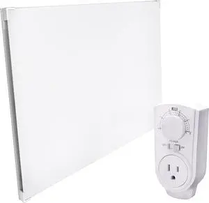 EconoHome Wall Mount Space Heater Panel - with Thermostat and Heat Guard Cover - 400W Convection Heater - for 120 Sq Ft Room - 120V Electric Heater - Updated Model