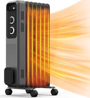 Joy Pebble Oil Filled Radiator Heater, Portable Electric Heater, 1s Quick Heat, 3-Level Adjust, Tip-over&Overheat Protection, Portable Space Heater with Wheels and Handle, 1200W Oil Heaters for Home