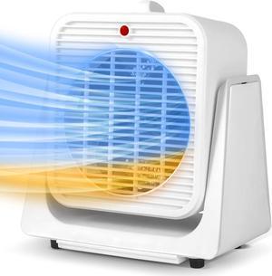 Heater and Fan Combo for Desk, 2 in 1 Heater Fan w/Fast Heating & Fan Modes, 45° Adjustable Angle, Overheated & Tip-Over Protection, Portable Heater and Cooler fan for Office, Bedroom, Indoor Use