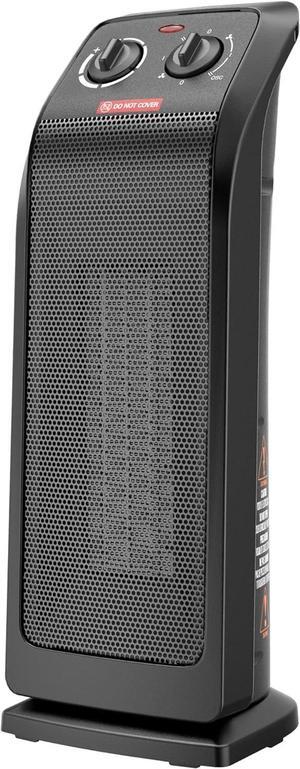 ECOWELL 18" Tower Heater for Indoor Use, 1500W Fast Heating Ceramic Electric Heater with Thermostat, 3 Modes, Tip-Over Protection, 60° Oscillating Portable Space Heater for Office Bedroom EHT180