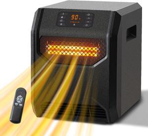 Space Heater for Indoor Use, 1500W Electric Room Heaters Infrared Quartz Heaters with Thermostat, Portable Space Heater with 4 Heating Elements and Remote Control for Office Bedroom