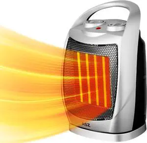 ASZ Small Ceramic Space Heater Corded, 750W/1500W Safe Heat Electric Heater with Thermostat, UL Certificate, Quiet Operation for Office and Home Use - Heat Energy Efficient (Silver+70°Oscillation)