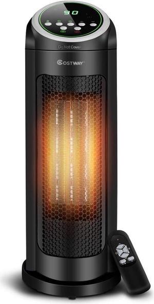 COSTWAY Ceramic Space Heater, Oscillating Tower Heater, Portable Infrared Heater Fan Indoor Use with Remote, Digital Thermostat, 12H Timer 1500/1000 Watt Quiet and Fast Heating