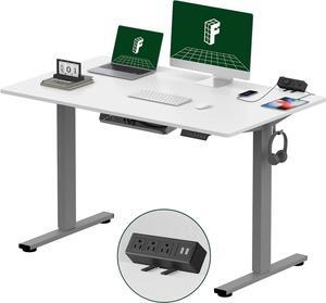 FLEXISPOT EN2 Whole-Piece Standing Desk with Clamp Power Strip, 48 x 30 Electric Stand Up Height Adjustable Desk with Cable Management (Gray Frame + 48" White Top, 2 Packages)