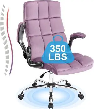 KCREAM Purple Office Chair Fabric Velvet Computer Desk Chairs Ergonomic Executive Office Desk Chair with Flip up Armrest,Swivel Rolling Chair with 90 to 120 Degree Rocking Lumbar Support for Women