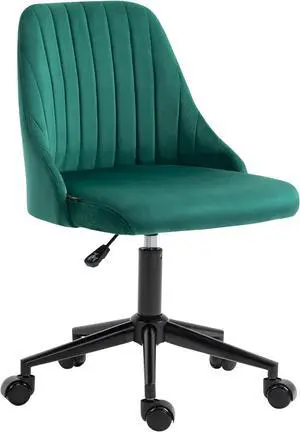 Vinsetto Mid-Back Office Chair, Velvet Fabric Swivel Scallop Shape Computer Desk Chair for Home Office or Bedroom, Green