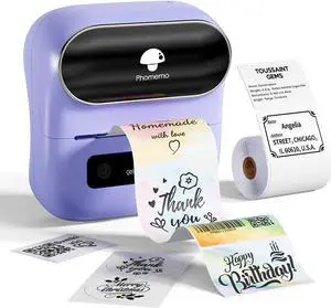 Phomemo M220 Label Maker, Bluetooth Thermal Label Maker for Barcode, Address, Home, Mailing, Small Business,Clothing, Portable Wireless Label Printer with 1 Rolls Label, Purple