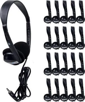 Egghead Over-Ear Kids' Stereo Headphones with 3.5 mm. Audio Jack and 4'3" Cord, Adjustable Stereo School Headphones for Kids, Pack of 20, Black