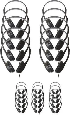 Soundnetic SN313 Classroom Over The Head Stereo Headphones with Leatherette Earpads, Black, Count of 25, Pack of 1