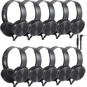 Bulk Headphones with Microphone 10 Pack for Classroom Kids, Wholesale Heavy Duty Wire Headsets with Mic Class Set for School Students Teen Children(HY450, Black)