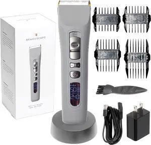 Brio Beardscape V1 Beard Trimmer for Men, Hair Trimmer for Men with Low-Friction Ceramic Blade, Quiet Beard and Mustache Trimmer for Men (Gray)