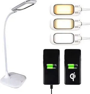 OttLite Prevention LED Desk Lamp with Wireless Charging - Designed to Reduce Eyestrain - Adjustable Flexible Neck, 3 Color Modes & Touch Controls - Crafting, Office Work, Reading & Studying