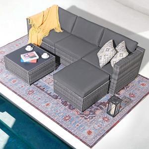 Patiorama 5 Piece Outdoor Patio Furniture Set, Outdoor Sectional Conversation Set, All-Weather Grey PE Wicker w/Dark Grey Cushions, Outdoor Backyard Porch Garden Poolside Balcony Furniture Set