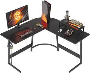 CubiCubi L Shaped Gaming Desk Computer Office Desk, 47 inch Corner Desk with Large Monitor Stand for Home Office Study Writing Workstation, Black