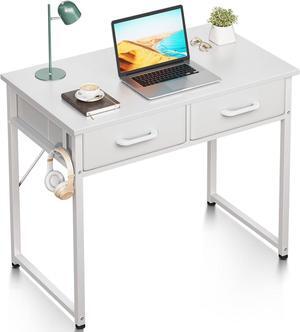 ODK Small Desk with Fabric Drawers- for Bedroom, White Vanity Desk with Storage, Home Office Computer Desk for Small Spaces, 32 Inch Modern Work Writing Study Table, White