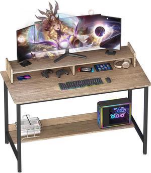 WOODYNLUX Computer Desk for Home-Office with Storage-Shelves - Modern Simple Style Metal Frame Laptop Notebook PC Study Writing Student Makeup Table Desk with Monitor Stand Footrest, Easy to Assemble.