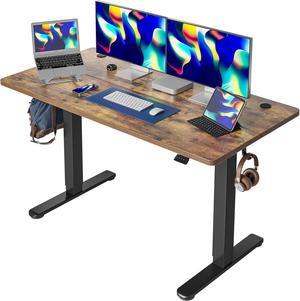 Cubiker 55 x 24 Inch Standing Desk, Stand up Height Adjustable Home Office Electric Table, Sit Stand Desk with Splice Board, Black Frame & Rustic Brown Desktop