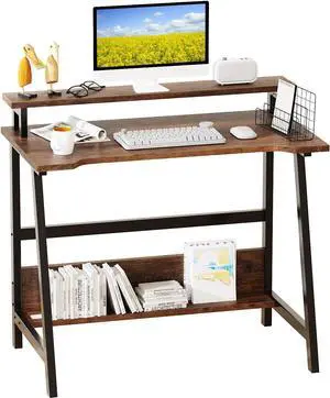 ALISENED Computer Home Office Desk, 31.5" Desk for Small Spaces with Storage Shelf,Small Computer Desk with Monitor and Bookshelf, Modern Simple Style Laptop Desk