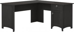 Bush Furniture Salinas L Shaped Desk with Storage in Vintage Black | Modern Farmhouse Corner Table with Drawers and Cabinets for Home Office