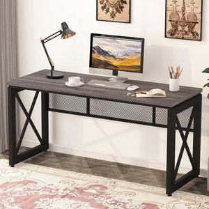 BON AUGURE Industrial Computer Desk, Rustic Wood Desks for Home Office, Sturdy Metal Writing Work Table (60 Inch, Dark Grey Oak)