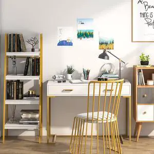 Tribesigns Computer Desk with Drawers, 39.37 Modern Small White and Gold Computer Desk with Storage, Makeup Vanity Console Table, Study Table for Home