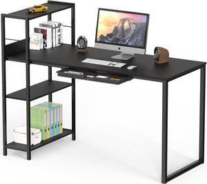 SHW 46-Inch Computer Desk with Adjustable Side Shelf and Drawer, 24" Deep, Black