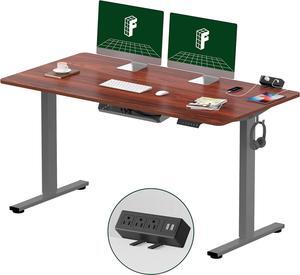 FLEXISPOT EN1 Height Adjustable Standing Desk 55 x 28 inches Whole-Piece Desk Board Memory Controller Computer Laptop Home Office Stand Up Desk(Gray Frame + 55" Mahogany Top)