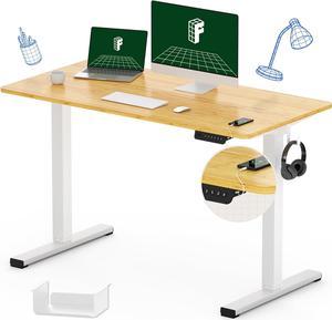 FLEXISPOT Adjustable Desk Quick Assembly Electric Standing Desk with 48 x 24 Inches Whole-Piece Ergonomic Memory Controller Sit Stand Desk(White Frame + 48" Bamboo Texture Desktop)