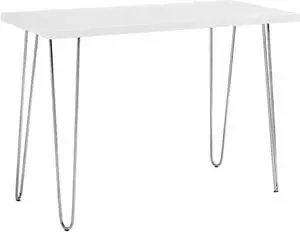 Walker Edison Mid Century Modern Hairpin Wood Laptop Computer Writing Desk Home Office Workstation Small, 42 Inch, White