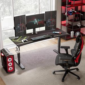 EUREKA ERGONOMIC 63 Inch Computer Desk Large Manual Height Adjustable Gaming Desk, Home Office Studio Table Dual 3 Monitor Curved Edge Desk Mouse Pad Controller Stand Cup Headset Holder