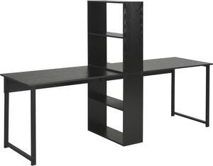 HOMCOM 88" Extra Long 2-Person Computer Desk with Storage Shelves Combo, Double Workstation Storage Study Writing Table for Home Office, Bookshelf, Black