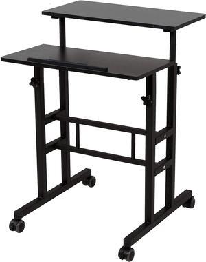 SDADI 2 Inches Carpet Wheels Mobile Desk Stand Up Height Adjustable Home Office with Standing and Seating 2 Modes for Room, Black