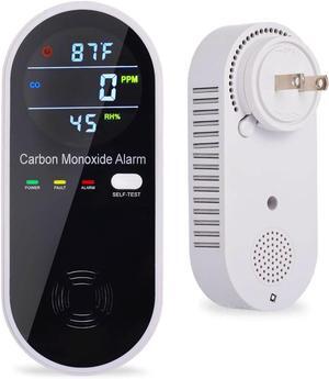 Carbon Monoxide Detector Plug in Wall, WESHLGD Portable Carbon Monoxide Detector for Travel, 3-in-1 CO Detector for Home and Travel Camping(CO Gas Meter Temperature Humidity Sensor)