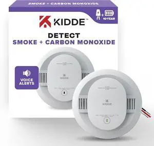 Kidde Hardwired Smoke & Carbon Monoxide Detector, 10-Year Battery Backup, Voice Alerts, Interconnectable LED Warning Light Indicators