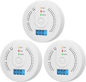 Digital Carbon Monoxide Detector with LCD Display and Sound Warning, Fault/Alarm/Operate Indicators,AA Battery Powered, CO Sensor Complies with UL 2034 Standards for Home(3/Pack)