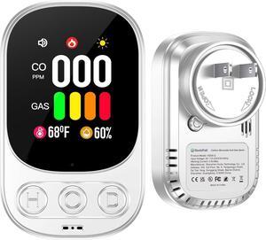 Combination Gas & Carbon Monoxide Detector Plug in 4in1 Natural CO Gas Temp Humidity Detectors with 2.1'' HD Screen & Indicator, Propane, Methane Combustible Gas Alarm,White