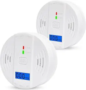 Carbon Monoxide Detectors 2 Pack, Replaceable Battery CO Alarm Detector with Digital LCD Display, CO Alarm for Home,Depot AA Battery not Included