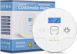 2 in 1,Combination Smoke and Carbon Monoxide Alarm,Detect CO,85 dB Alert,LCD Digital Readout,with 3 * 1.5V AA Batteries,Low Battery Warning,Self Test Button,Easy Installation and Maintenance