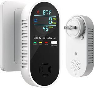 4-in-1 Upgraded Natural Gas Leak Detector and Carbon Monoxide Detectors, Dual Sensor Combination Gas & Carbon Monoxide Detectors Plug in (Temperature & Humidity) for Home, RV (Black)