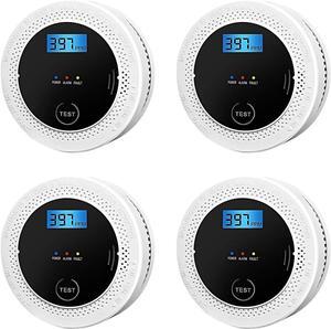 4 Pack 2 in 1 CO & Smoke Detectors, Digital Display, Smoke Detector Carbon Monoxide Detector Combo,Alarm for Home or Office,Powered by Battery
