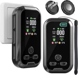 2 Packs, Plug-in Carbon Monoxide Detector, 5-in-1, with HD Display, 3Icons, for Gas, CO, Smoke, Display Temperature, Humidity, 100dB Alarm,Built-in Battery for Portable Use, Display Power Level,Black 2 Packs, Plug-in Carbon Monoxide Detector, 5-in-1, with HD Display, 3Icons, for Gas, CO, Smoke, Display Temperature, Humidity, 100dB Alarm,Built-in Battery for Portable Use, Display Power Level,Black