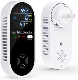 Gas & Carbon Monoxide Detectors Plug in, 4-in-1 Combination Natural Gas Leak & Carbon Monoxide Detectors with Temperature & Humidity Display, Compact CO Monitor Alarm for Home, RV & Travel Safety