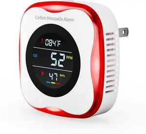 Carbon Monoxide Detectors Plug in, 3-in-1 Carbon Monoxide Monitor with Temperature & Humidity Display, Compact CO Alarm for Home, RV & Travel Safety
